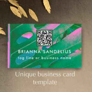 Tarjeta De Visita Código QR Botánico Moderno y Único Rosa y Verde