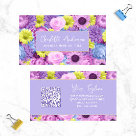 Tarjeta De Visita Código QR Botánico Morado Morado Moderno