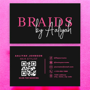 Tarjeta De Visita Código QR Braids Estilista de cabello tipografía m