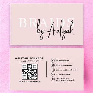 Tarjeta De Visita Código QR Braids Estilista de cabello tipografía m