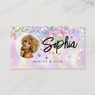 Tarjeta De Visita Código QR Brillante Beauty Holográfico Glitter Ros