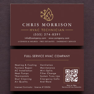 Tarjeta De Visita Código QR Burgundy Dorado HVAC Moderno