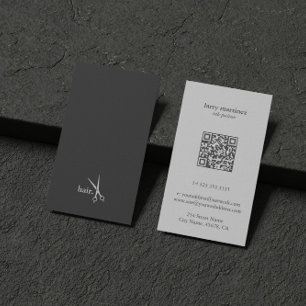Tarjeta De Visita Código QR Cabello mínimo gris blanco