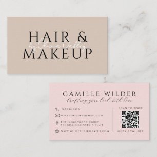 Tarjeta De Visita Código QR Cabello Y Maquillaje Rosa Rubor