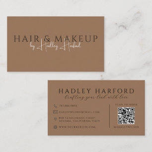 Tarjeta De Visita Código QR Cabello Y Maquillaje Terracota Oscuro