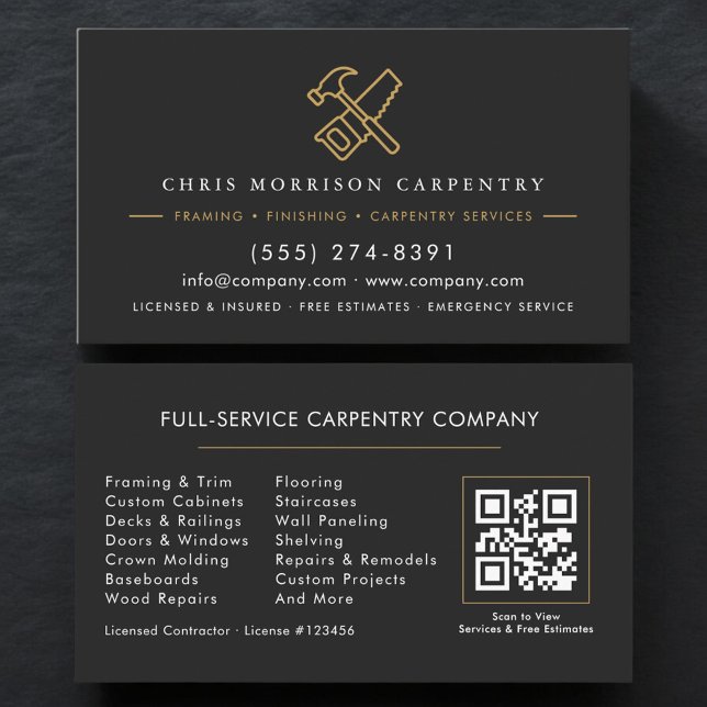 Tarjeta De Visita Código QR Carpintero Carpintería Negro Dorado (Subido por el creador)