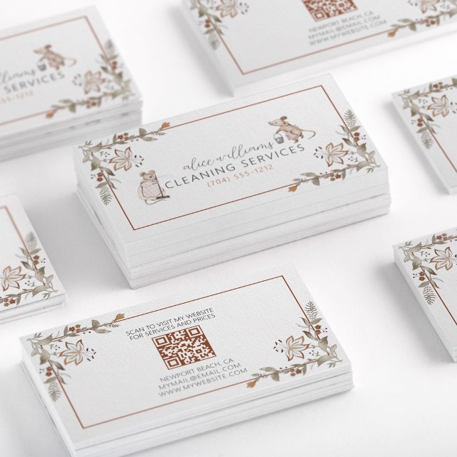 Tarjeta De Visita Código QR Casas Maderas Profesionales Mice Floral (Subido por el creador)