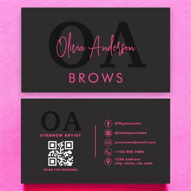 Tarjeta De Visita Código QR ceño Artista Brows Pink Hot Pink Black (Subido por el creador)