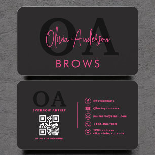 Tarjeta De Visita Código QR ceño Artista Brows Pink Hot Pink Black