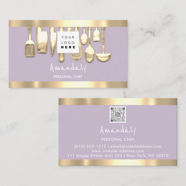 Tarjeta De Visita Código QR Chef personal Cocina Restaurante Lavende (Anverso / Reverso)