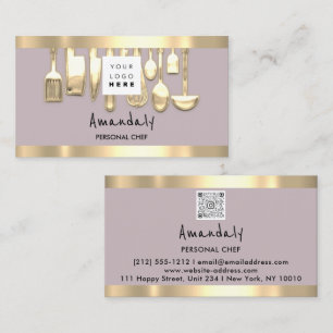 Tarjeta De Visita Código QR Chef personal Cocinar Restaurante Gold