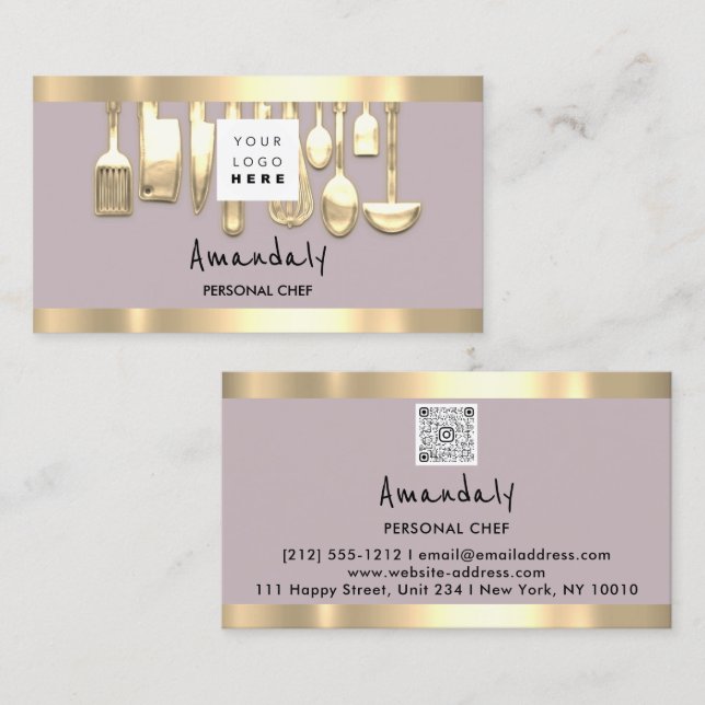 Tarjeta De Visita Código QR Chef personal Cocinar Restaurante Gold (Anverso / Reverso)