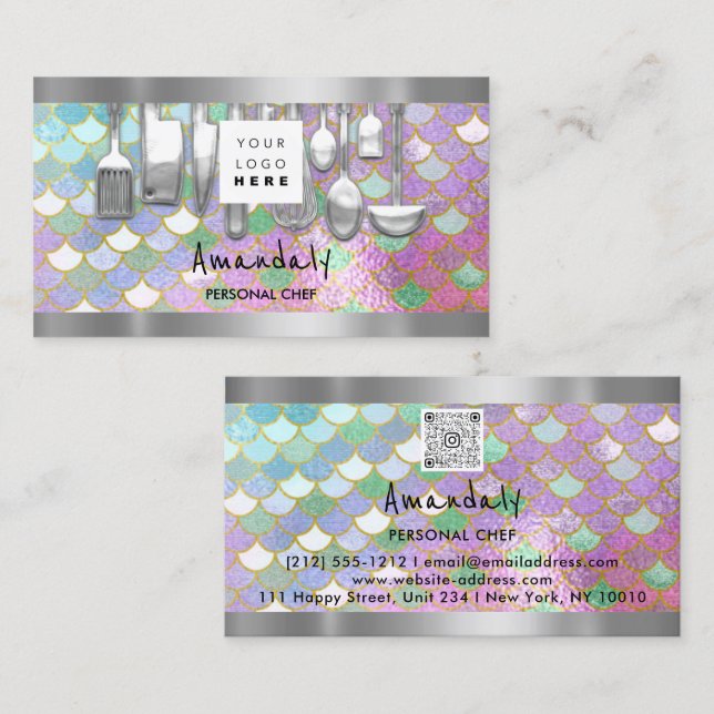 Tarjeta De Visita Código QR Chef personal Restaurante de cocina Merm (Anverso / Reverso)