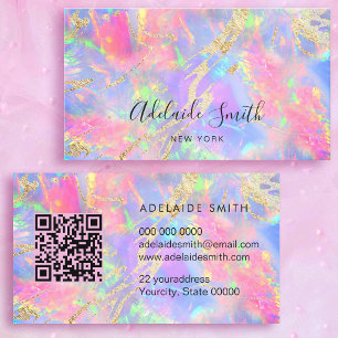 Tarjeta De Visita código QR colores neón textura de piedra ópalo