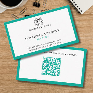 Tarjeta De Visita Código QR con borde azul profesional con logotipo