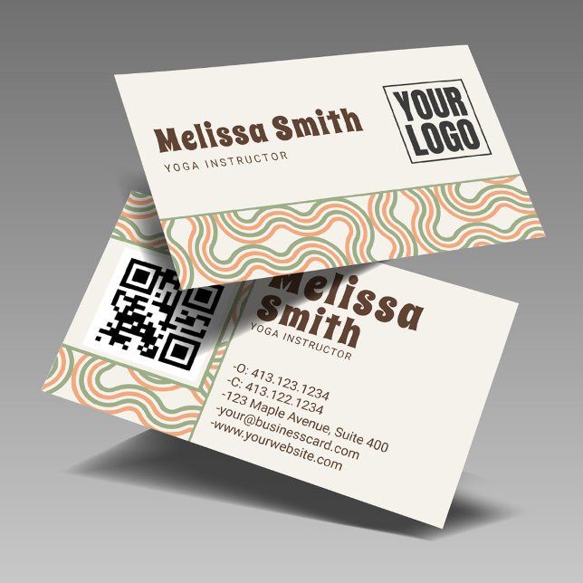 Tarjeta De Visita Código QR con patrón lateral vertical ondulado ret (Subido por el creador)