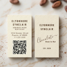 Tarjeta De Visita Código QR con textura estampada de chocolate elega