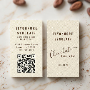 Tarjeta De Visita Código QR con textura estampada de chocolate elega