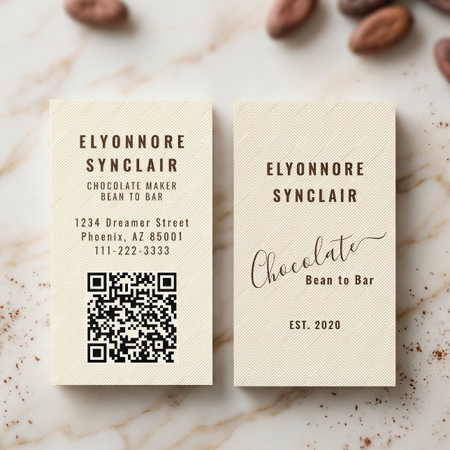 Tarjeta De Visita Código QR con textura estampada de chocolate elega (Subido por el creador)