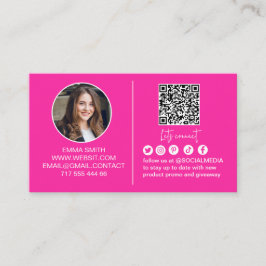 Tarjeta De Visita Código Qr Conectar con Nosotros Foto Negocio Rosa 