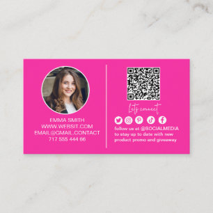 Tarjeta De Visita Código Qr Conectar con Nosotros Foto Negocio Rosa