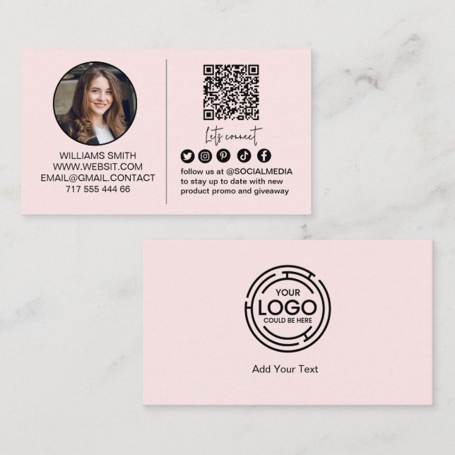 Tarjeta De Visita Código Qr Conectar Con Nosotros Logo Foto Negocio  (Anverso / Reverso)