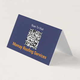 Tarjeta De Visita Código QR Contratista de Techos Azul Oro Blanco