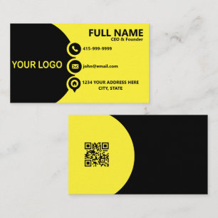 Tarjeta De Visita Código QR corporativo amarillo y negro moderno