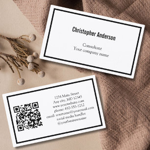Tarjeta De Visita Código QR Corporativo Profesional Minimalista Blan