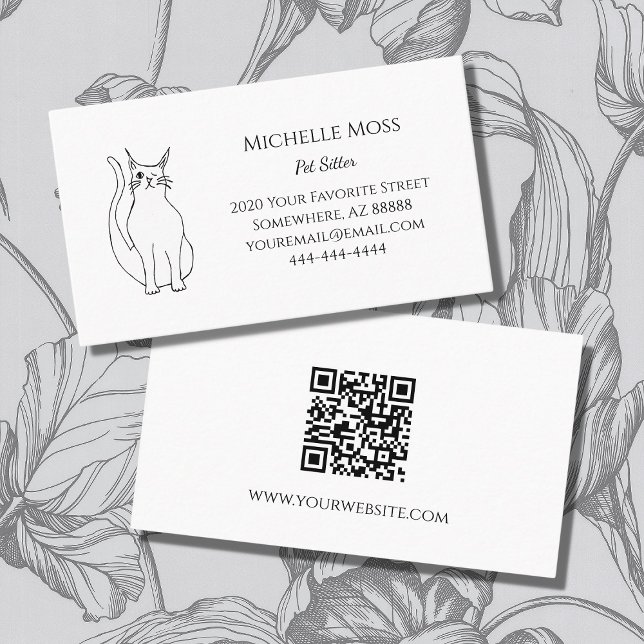 Tarjeta De Visita Código QR Cute Winter Cat Mascota Sitter Blanco ne (Subido por el creador)