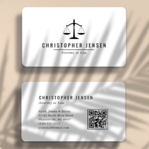 Tarjeta De Visita Código QR de Abogado Escalas Blancas Negras Simple
