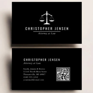 Tarjeta De Visita Código QR de Abogado Escalas en Blanco y Negro Sim
