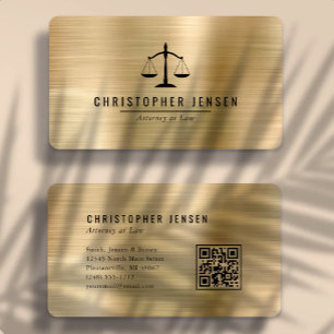 Tarjeta De Visita Código QR de Abogado Escalas Negras Dorado Redonde