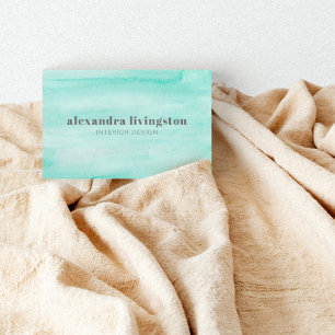 Tarjeta De Visita Código QR de acuarela abstracta verde Aqua Seafoam