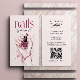 Tarjeta De Visita Código QR de acuarela de Nail Technician