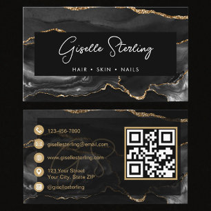 Tarjeta De Visita Código QR de Ágata Negra Elegante Moderna