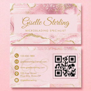 Tarjeta De Visita Código QR de Agate de Oro Rosado de Rubor para mic