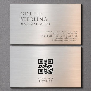 Tarjeta De Visita Código QR de Agente Inmobiliario en Metal Pulido
