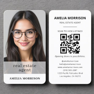 Tarjeta De Visita Código QR de Agente Inmobiliario Foto Profesional