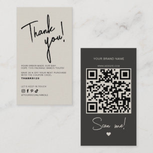 Tarjeta De Visita Código QR de agradecimiento de pedido gris beige m