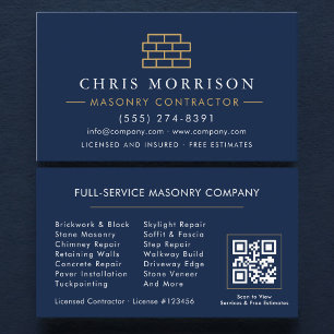 Tarjeta De Visita Código QR de Albañilería de Piedra Moderna