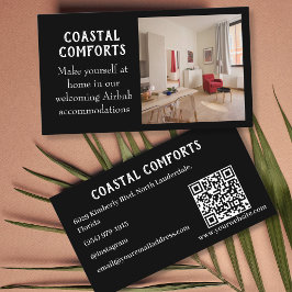 Tarjeta De Visita Código QR de alquiler de vacaciones en negro moder