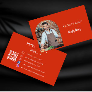 Tarjeta De Visita Código QR de arco de fotos rojo del chef privado