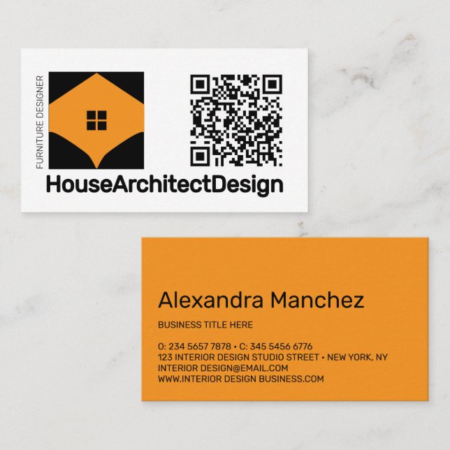 Tarjeta De Visita Código QR de Arquitecto de Diseño de Interiores (Anverso / Reverso)