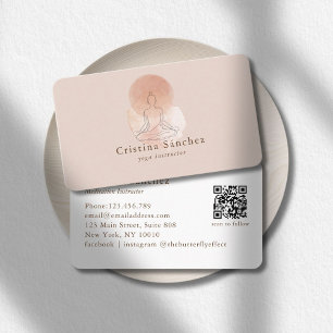 Tarjeta De Visita Código QR de arte de línea minimalista mujer yoga 