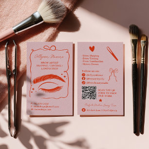 Tarjeta De Visita Código QR de artista de cejas con garabatos rojos