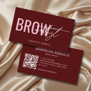 Tarjeta De Visita Código QR de artista de cejas moderno rojo