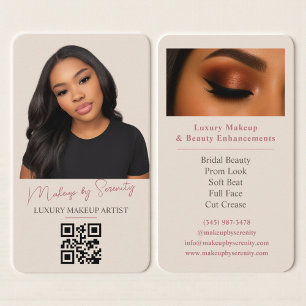 Tarjeta De Visita Código QR de artista de maquillaje beige neutral d