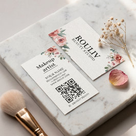Tarjeta De Visita Código QR de Artista de Maquillaje con Acuarela Fl