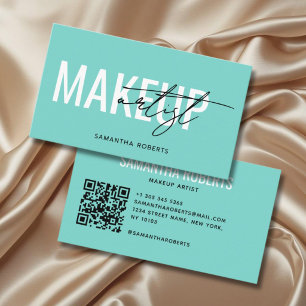 Tarjeta De Visita Código QR de artista de maquillaje moderno en azul